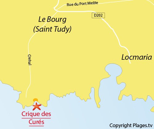 Map of Curés Beach in Groix island