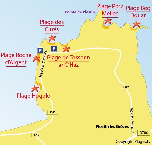 Carte de la plage des Curés de Plestin les Grèves