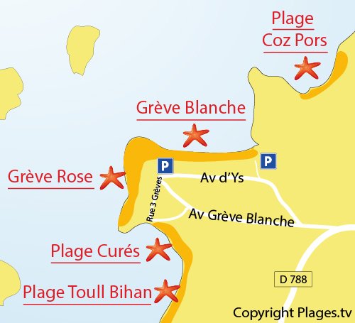 Map of Cures Beach in Trégastel