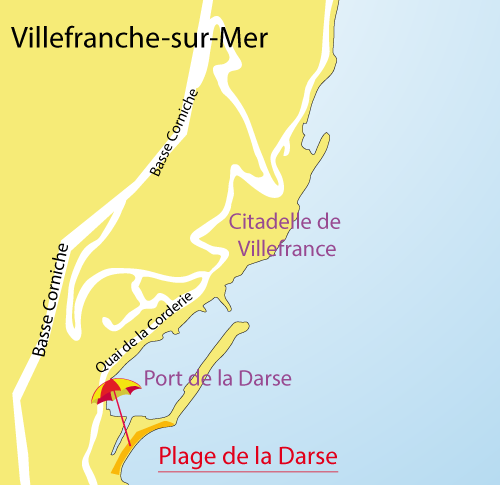 Carte de la plage de la Darse à Villefranche sur Mer