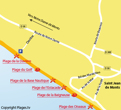 Map of Davière Beach in St Jean de Monts