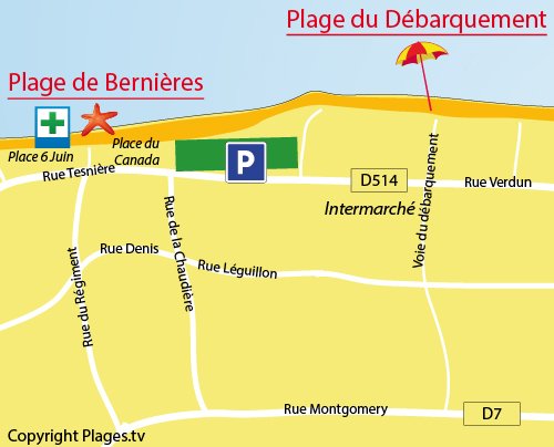 Carte de la plage du Débarquement de Bernières sur Mer