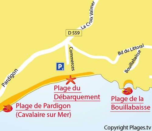 Mappa della Spiaggia del Débarquement - La Croix Valmer