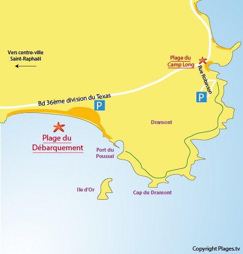 Map of Debarquement Beach in St Raphael