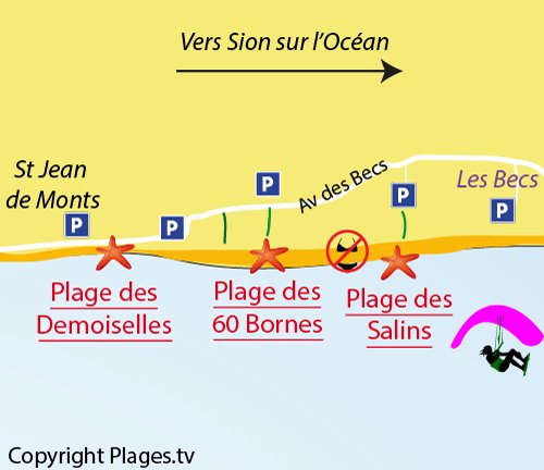 Map of Demoiselles Beach in St Hilaire de Riez
