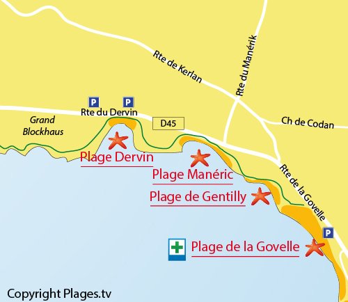 Carte de la plage du Dervin à Batz sur Mer