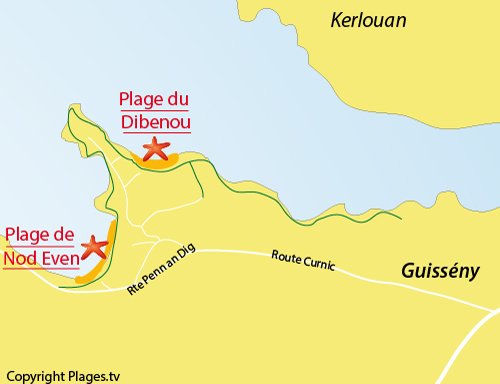 Carte de la plage du Dibenou à Guissény