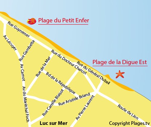 Carte de la plage de la Digue au Luc sur Mer