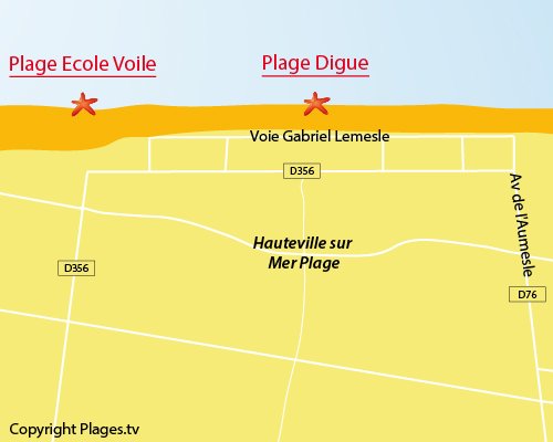 Carte de la plage de la Digue à Hauteville sur Mer