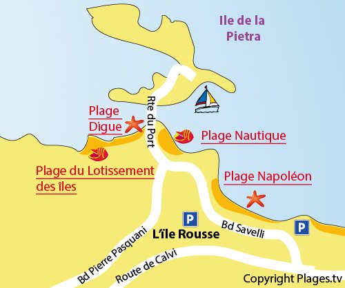 Map of the Dike Beach in Ile Rousse