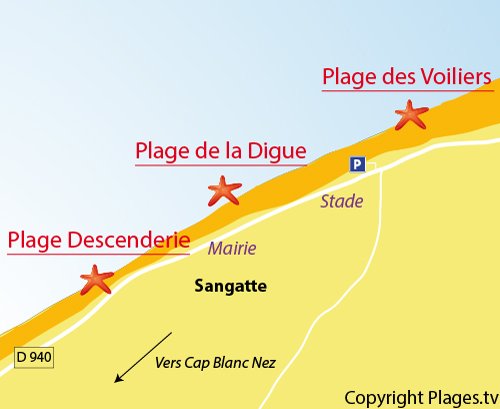 Plan de la plage dans le centre ville de Sangatte