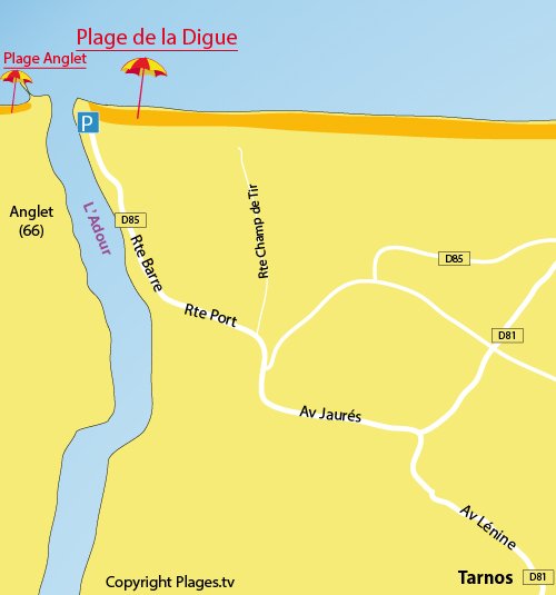 Plan de la plage de la Digue à Tarnos