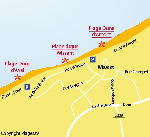 Mappa della Spiaggia della Diga a Wissant