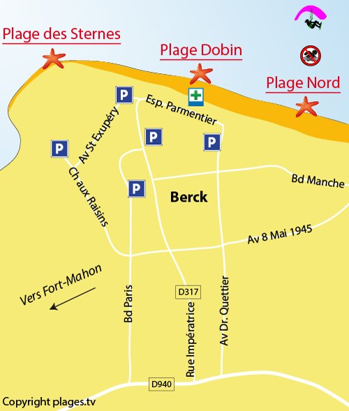 Carte de la plage dans le centre ville de Berck - Dobin