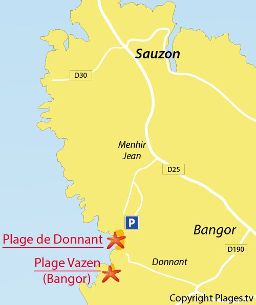 Carte de la plage du Donnant de Belle Ile en mer