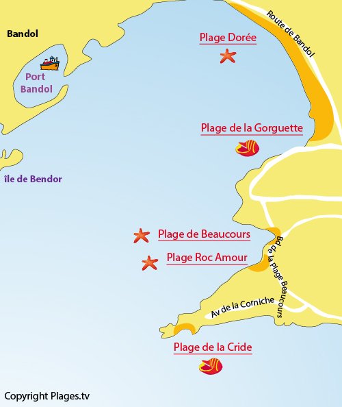 Map of Doree Beach in Sanary sur Mer