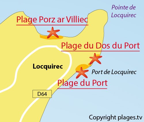 Carte de la plage du Dos du Port à Locquirec