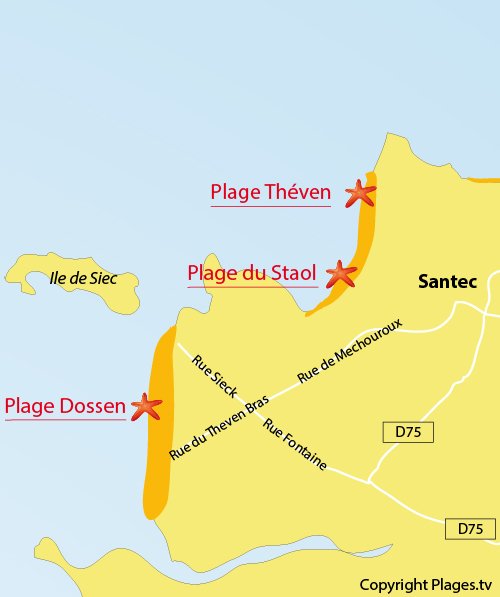 Carte de la plage du Dossen à Santec