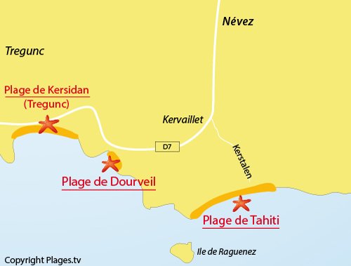 Carte de la plage de Dourveil à Névez