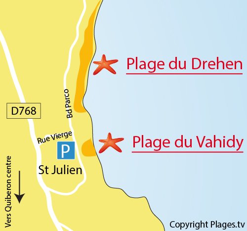 Carte de la plage du Drehen à Quiberon