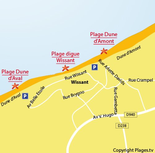 Carte de la plage de la dune d'Amont de Wissant