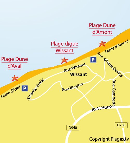 Mappa della Spiaggia della Duna d'Aval a Wissant