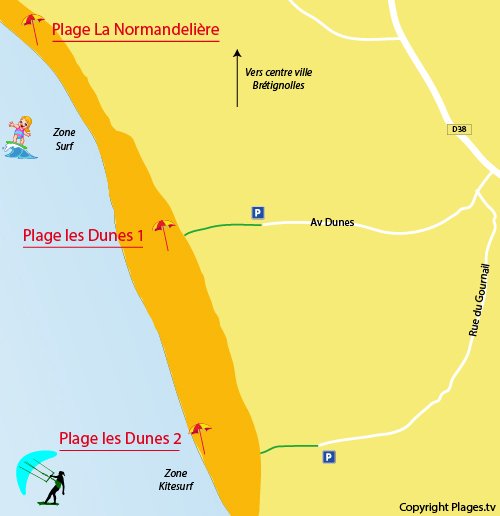 Plan de la plage des Dunes à Brétignolles sur Mer