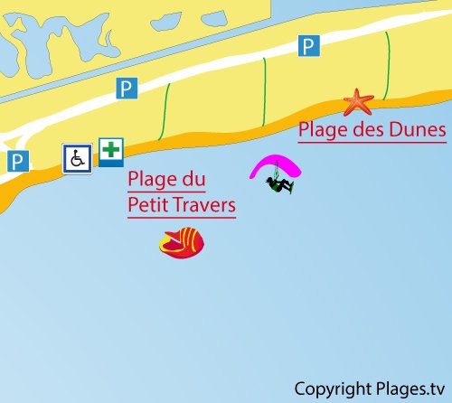 Map of Dunes beach in Carnon
