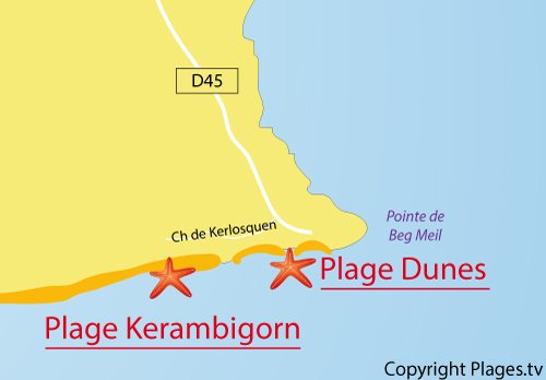 Carte de la plage des Dunes à Fouesnant - Bretagne