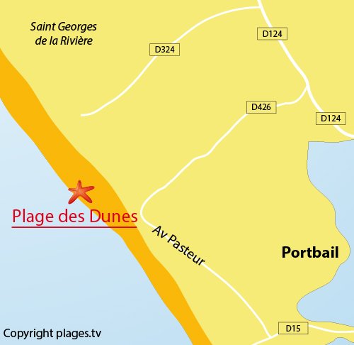 Carte de la plage des Dunes à Portbail (50)