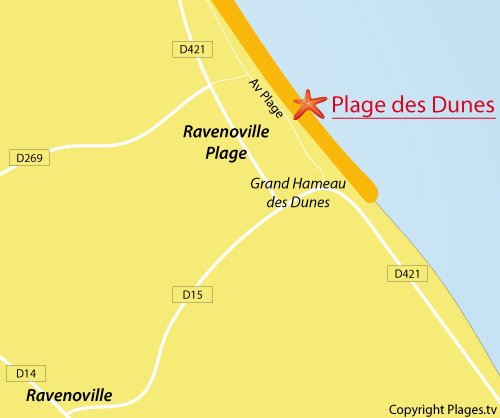 Carte de la plage de Ravenoville - les Dunes