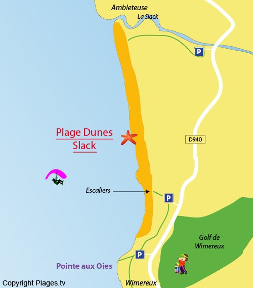 Plan de la plage des Dunes du Slack à Wimereux