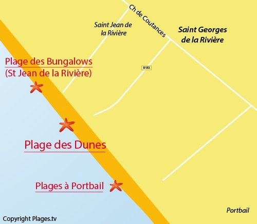 Carte de la plage des Dunes à St Georges de la Rivière