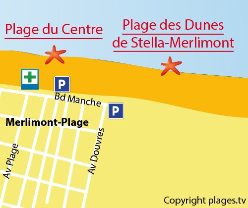 Carte de la plage des dunes de Stella-Merlimont