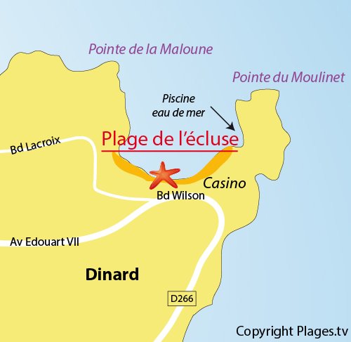 Carte de la plage de l'écluse à Dinard