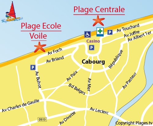 Carte de la plage de l'école de voile de Cabourg