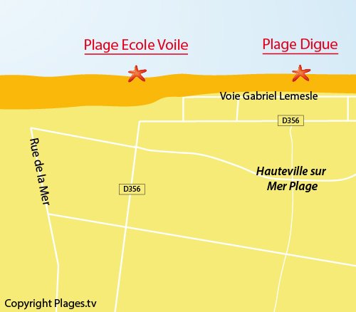 Carte de la plage de l'école de voile d'Hauteville sur Mer