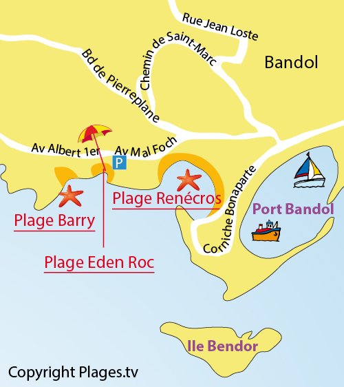 Plan de la plage Eden Roc à Bandol