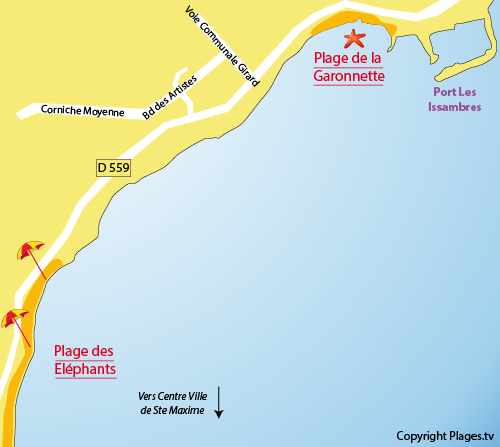 Carte de la plage des Eléphants à Ste Maxime