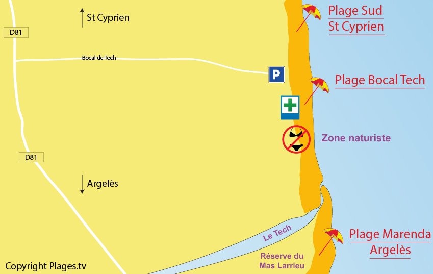 Carte de la plage d'Elne