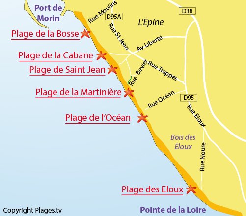 Carte de la plage des Eloux à Noirmoutier