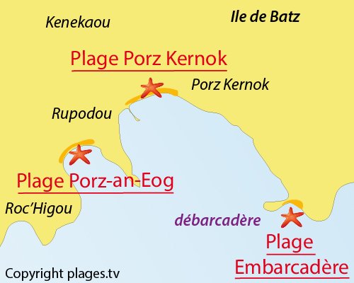 Carte de la plage de l'Embarcadère sur l'ile de Batz