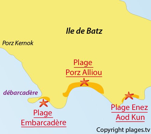 Carte de la plage Enez Aod Kun de Batz