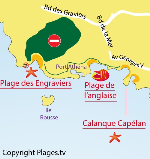 Carte de la plage d'Engraviers de Bandol dans le Var