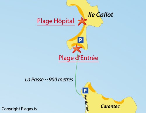 Carte de la plage de l'entrée de l'ile de Callot de Carantec