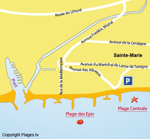 Mappa della Spiaggia Epis a Ste Marie - Francia