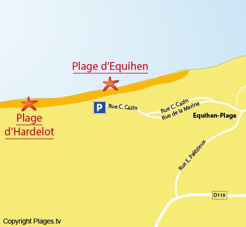 Carte de la plage d'Equihen dans le Nord