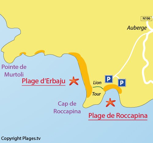 Map of Erbaju Beach in Corsica