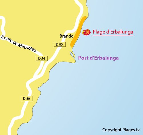 Map of Erbalunga beach in Corsica - Brando