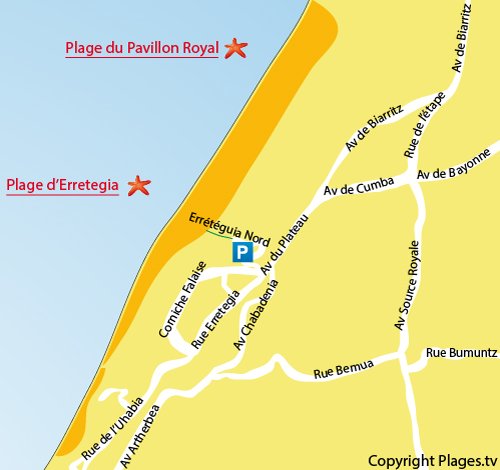 Carte de la plage d'Erretegia à Bidart